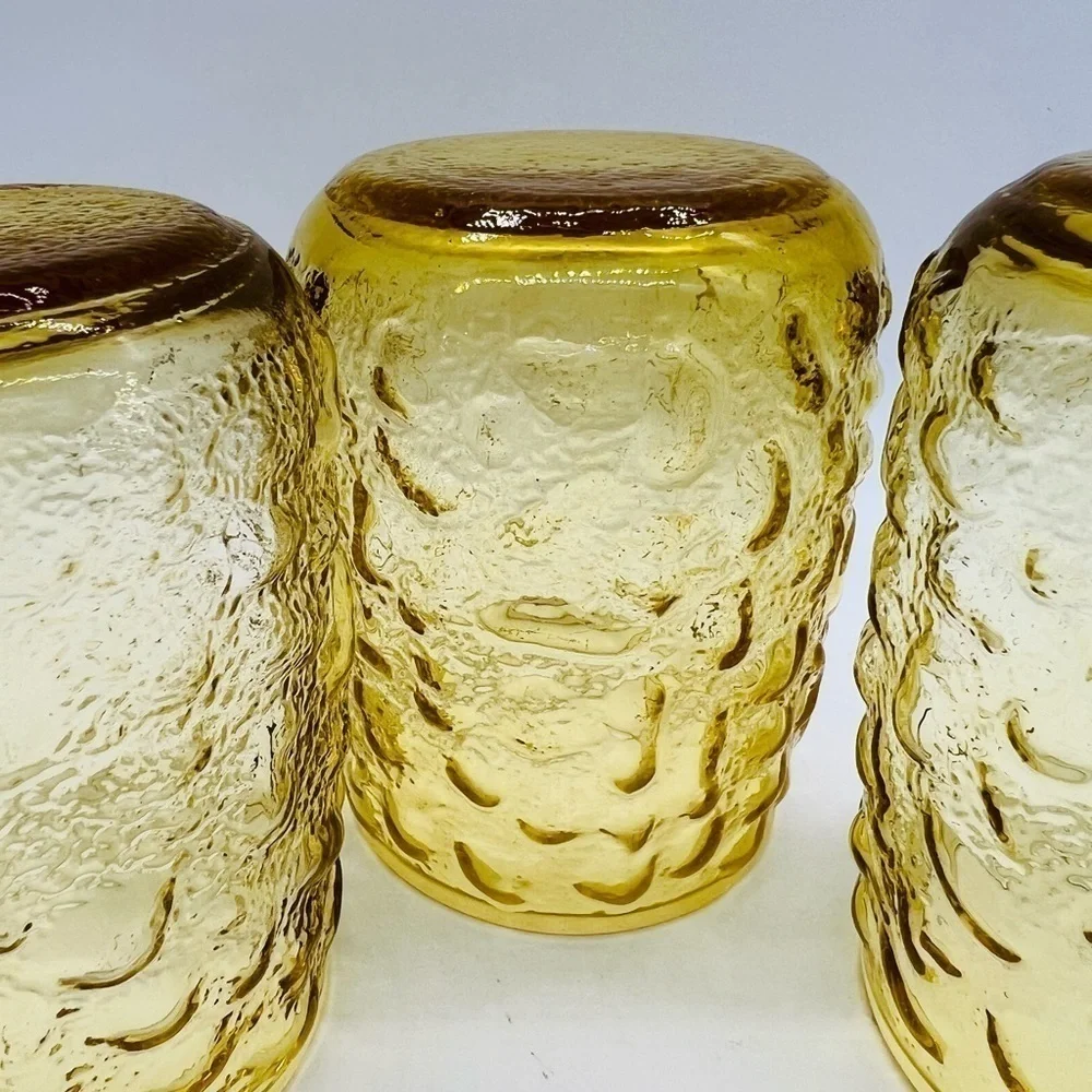 SET OF 3 VINTAGE YELLOW GOLD GLASSWARE 4” X 3” NUC